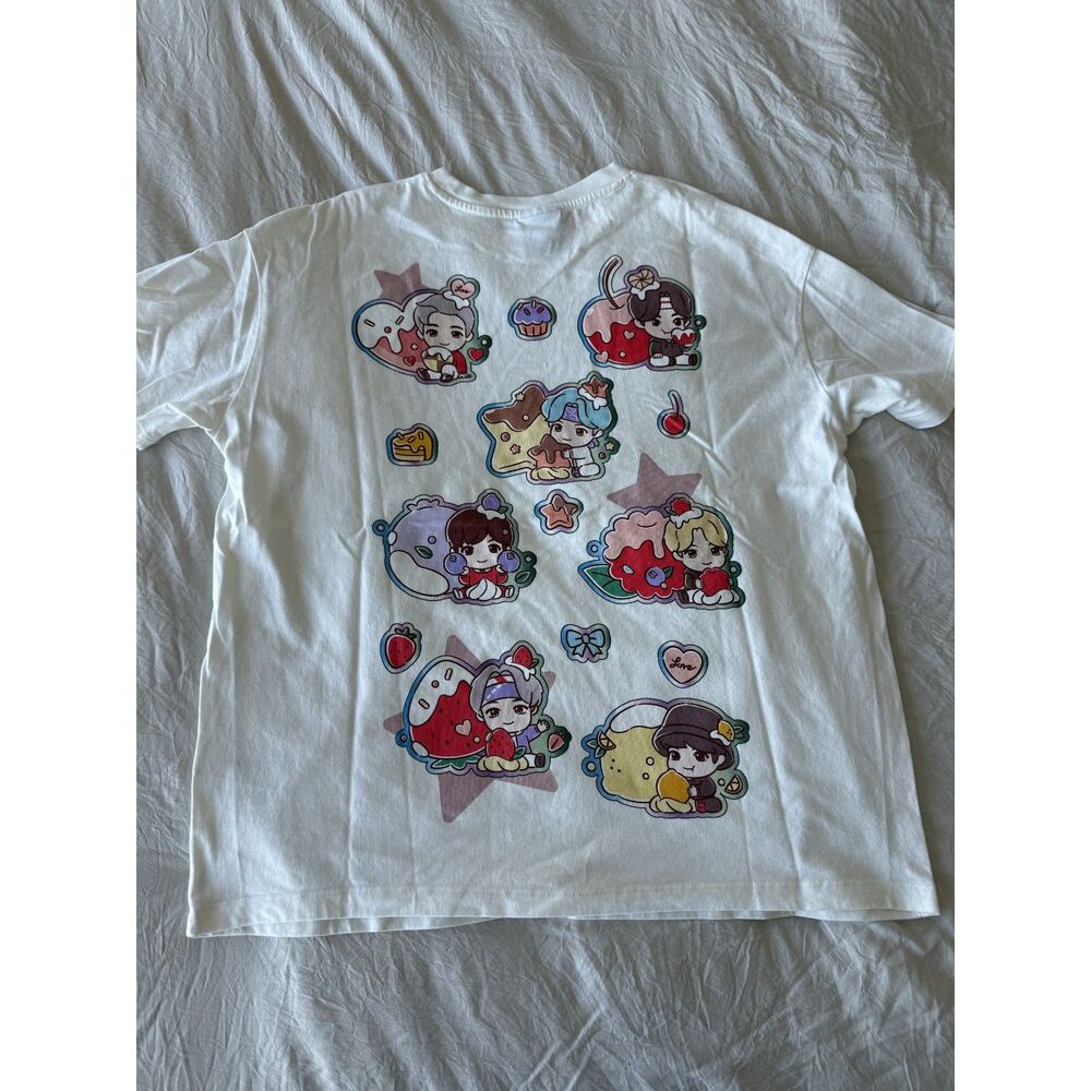 Bershka x BTS Tiny Tan T-Shirt White Print Size Medium